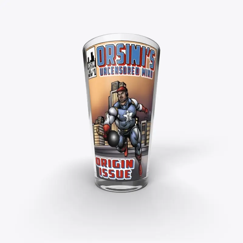 AJ OUM Pint Glass Comic Logo